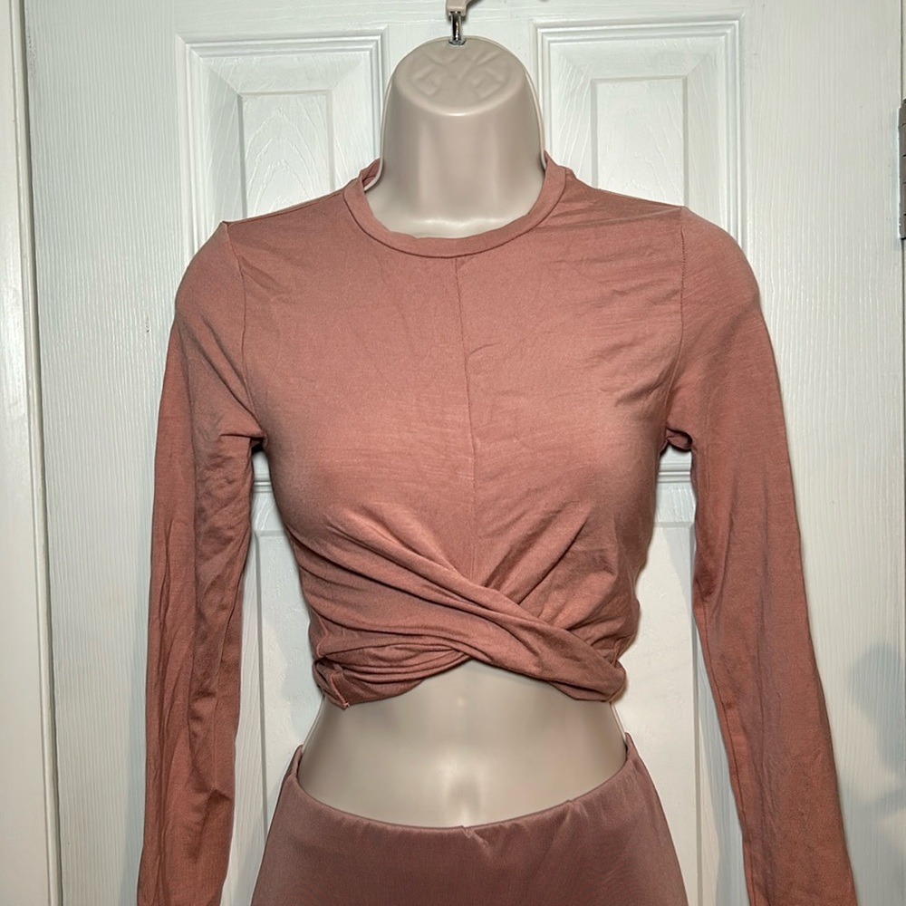 NWT NEW H&M Dusty Rose Pink Cropped faux wrap top size XS